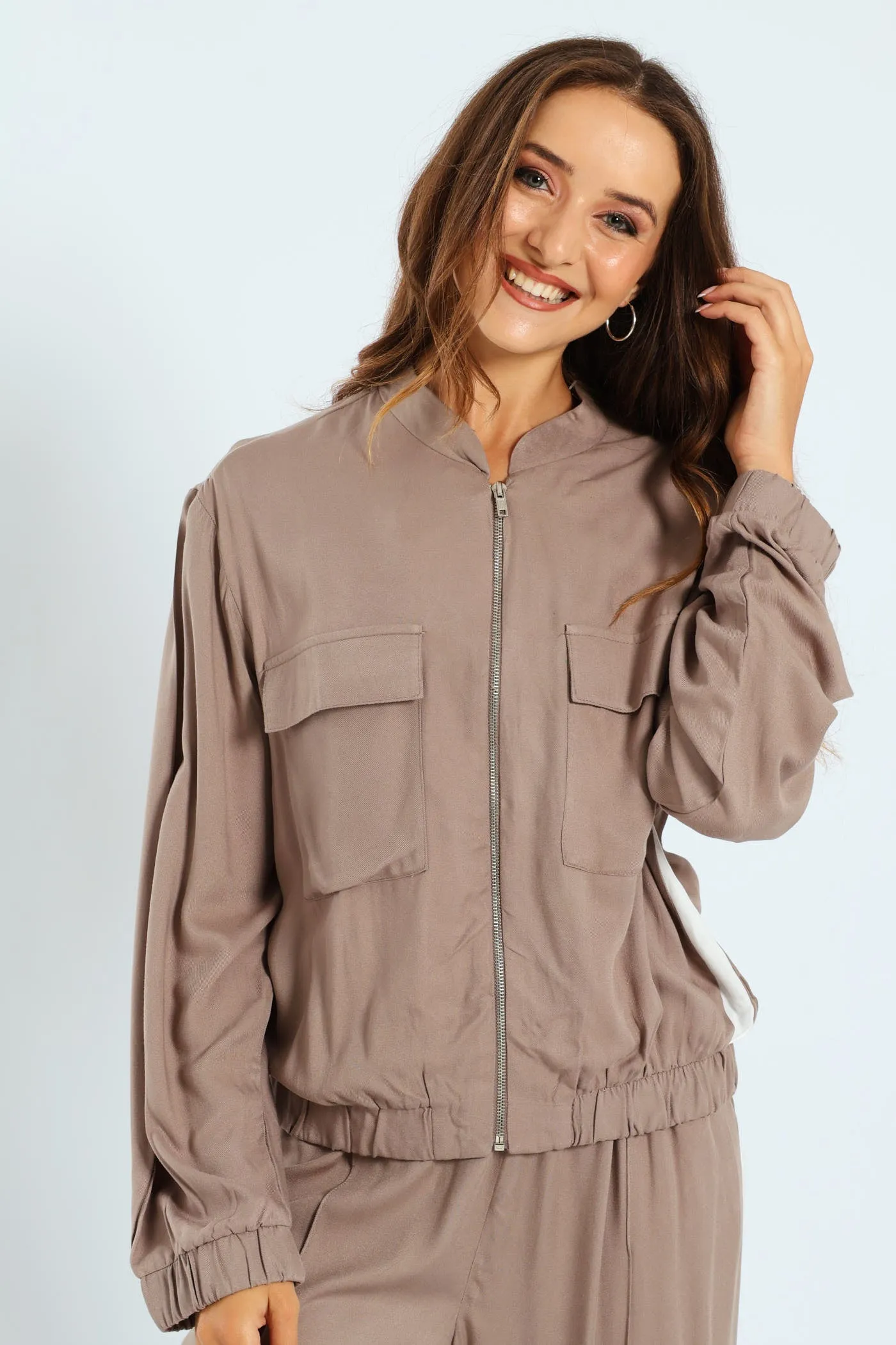Utility Pocket Bomber With Sportstripe - Taupe sold by Edgars