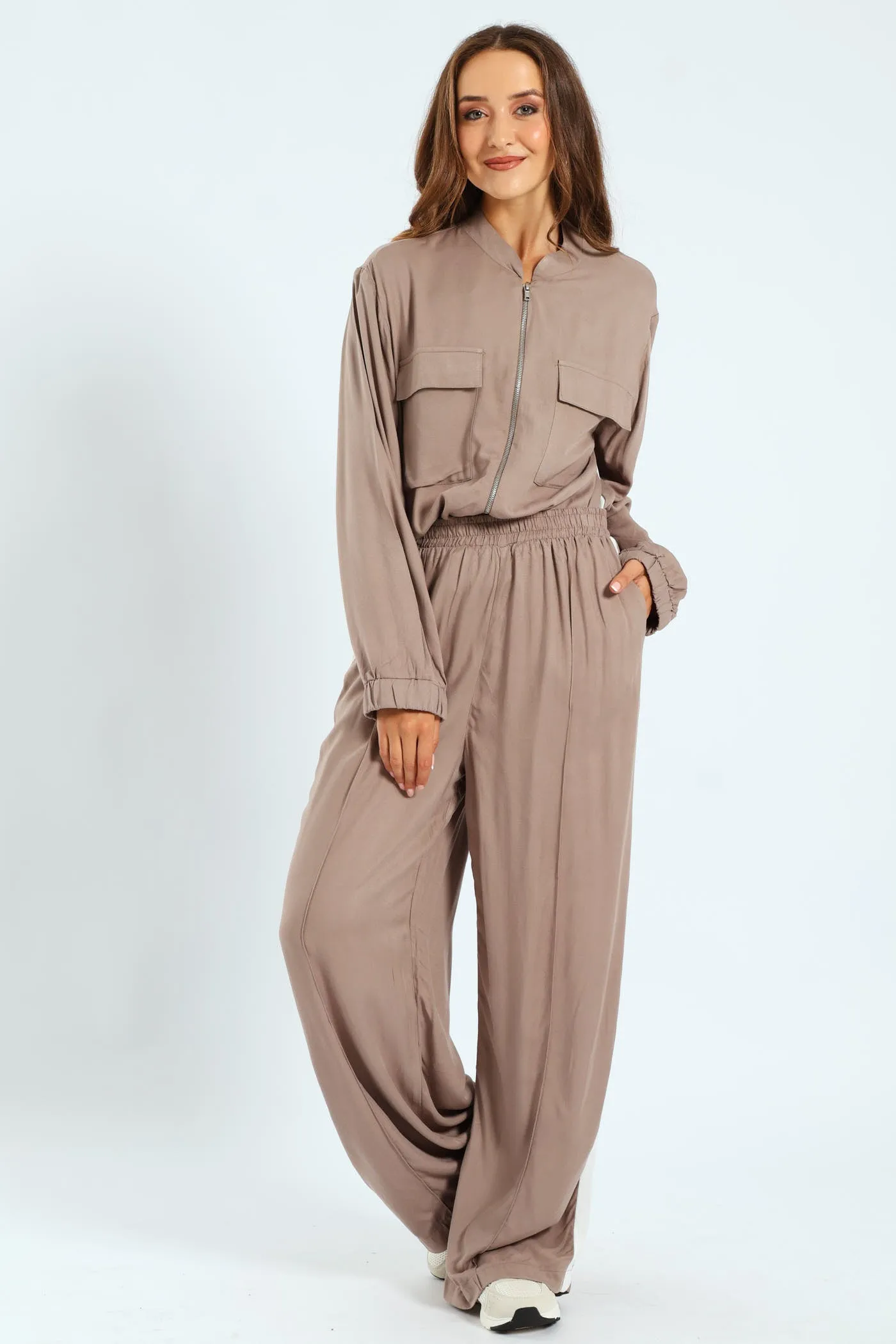 Sportstripe & Pintuck Pull-On Wideleg Pants - Taupe sold by Edgars product image thumbnail 4