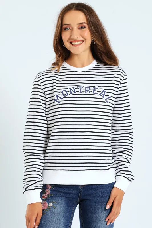 Montreal Stripe Pullover - Cream/Black sold by Edgars 