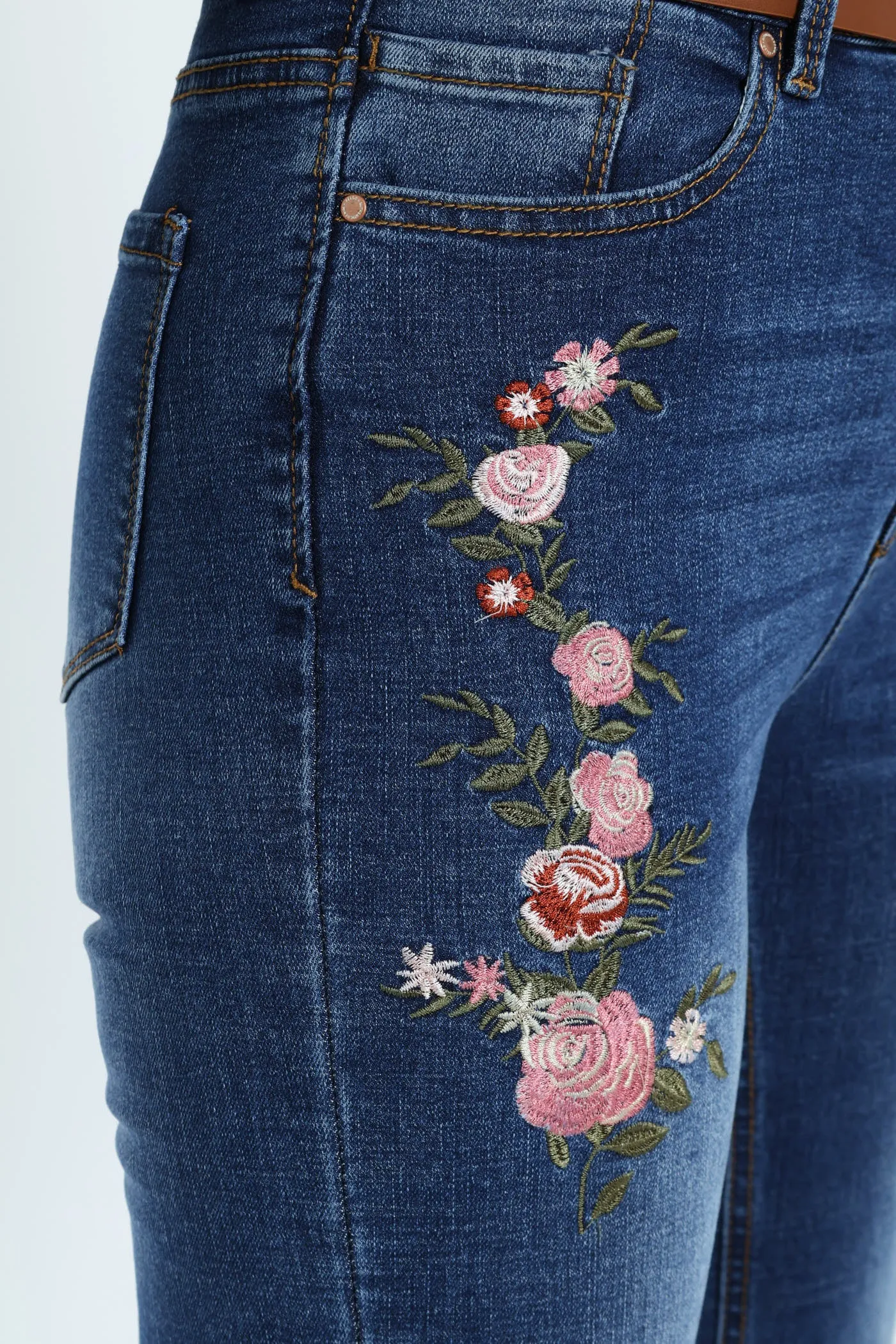 Floral Embroidered Bootleg Belted Jean - Medium Wash sold by Edgars product image thumbnail 2