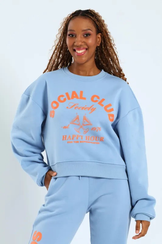 Printed Crew Fleece Top - Light Blue sold by Edgars 