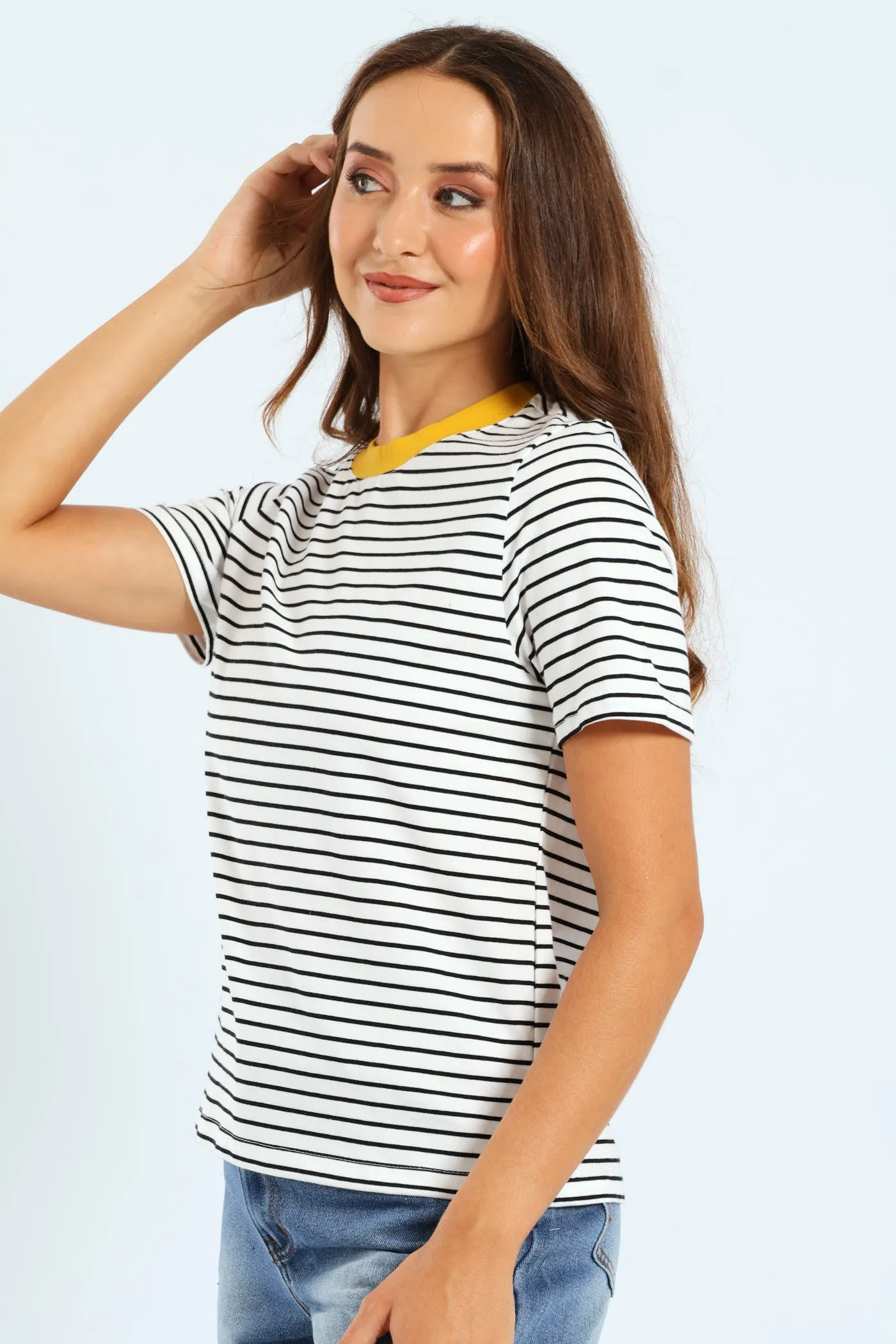 Boxy Skinny Stripe Tee With Contrast Rib Detail - Black/White sold by Edgars product image thumbnail 2