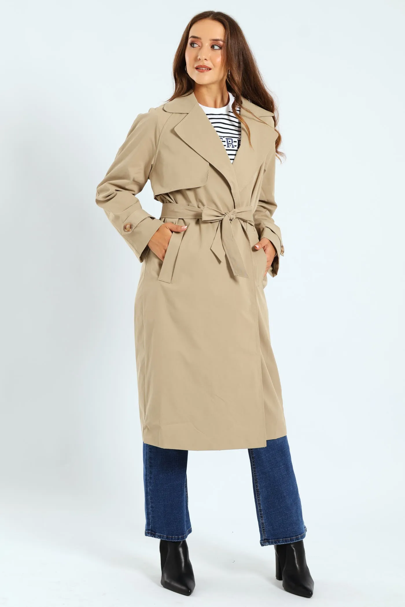 Wrap Trench Coat With Self Belt - Khaki sold by Edgars