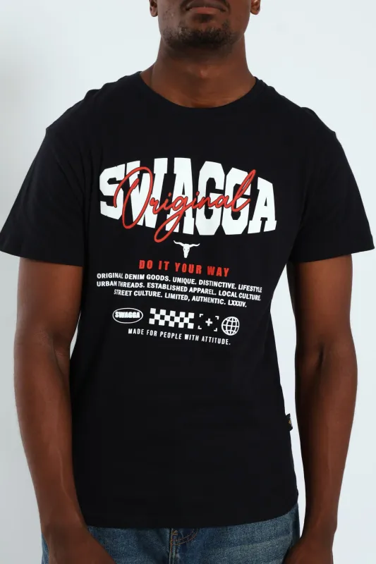 Short Sleeve Basic Print Tee - Black sold by Edgars