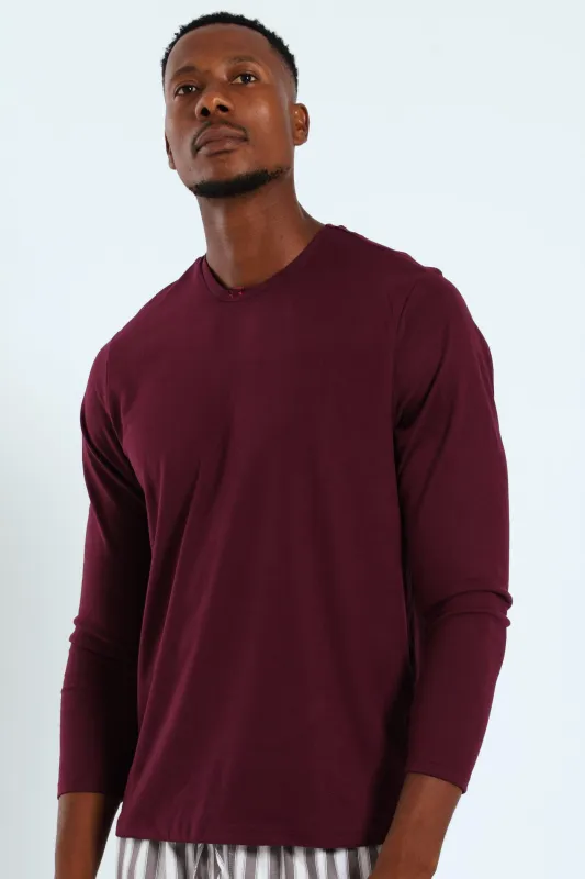 Long Sleeve Interlock Sleep Top - Burgundy sold by Edgars