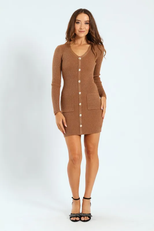 Mini Lurex Knit Dress With Gold Buttons sold by Edgars 