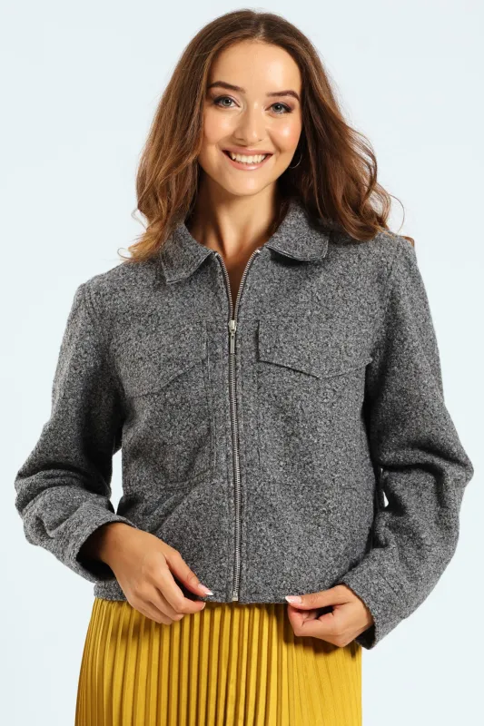 Boucle Zip Through Bomber - Grey Melange sold by Edgars