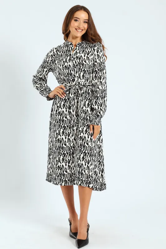 Half Placket Shirred Cuff Tiered Maxi Shirt Dress sold by Edgars