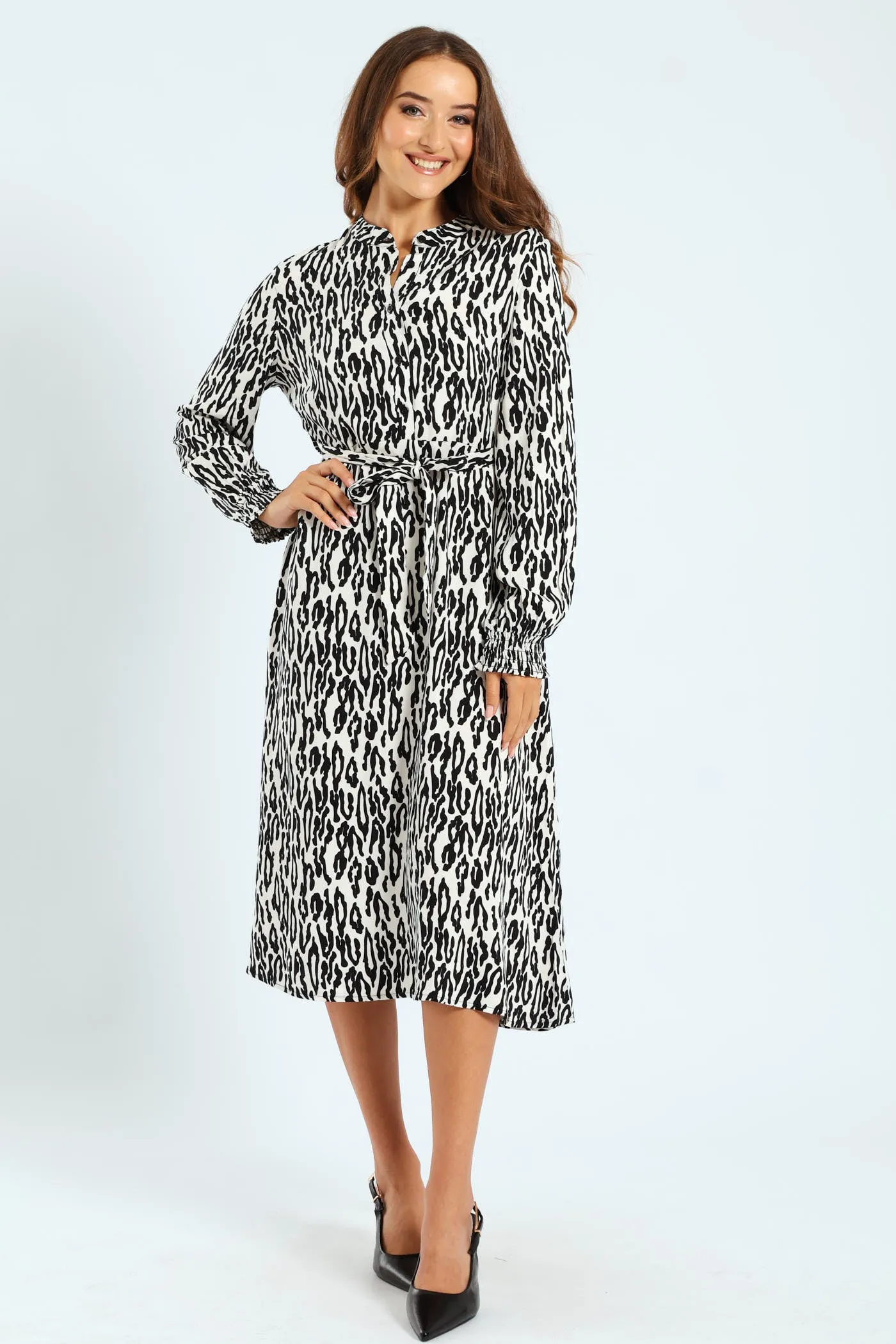 Half Placket Shirred Cuff Tiered Maxi Shirt Dress sold by Edgars