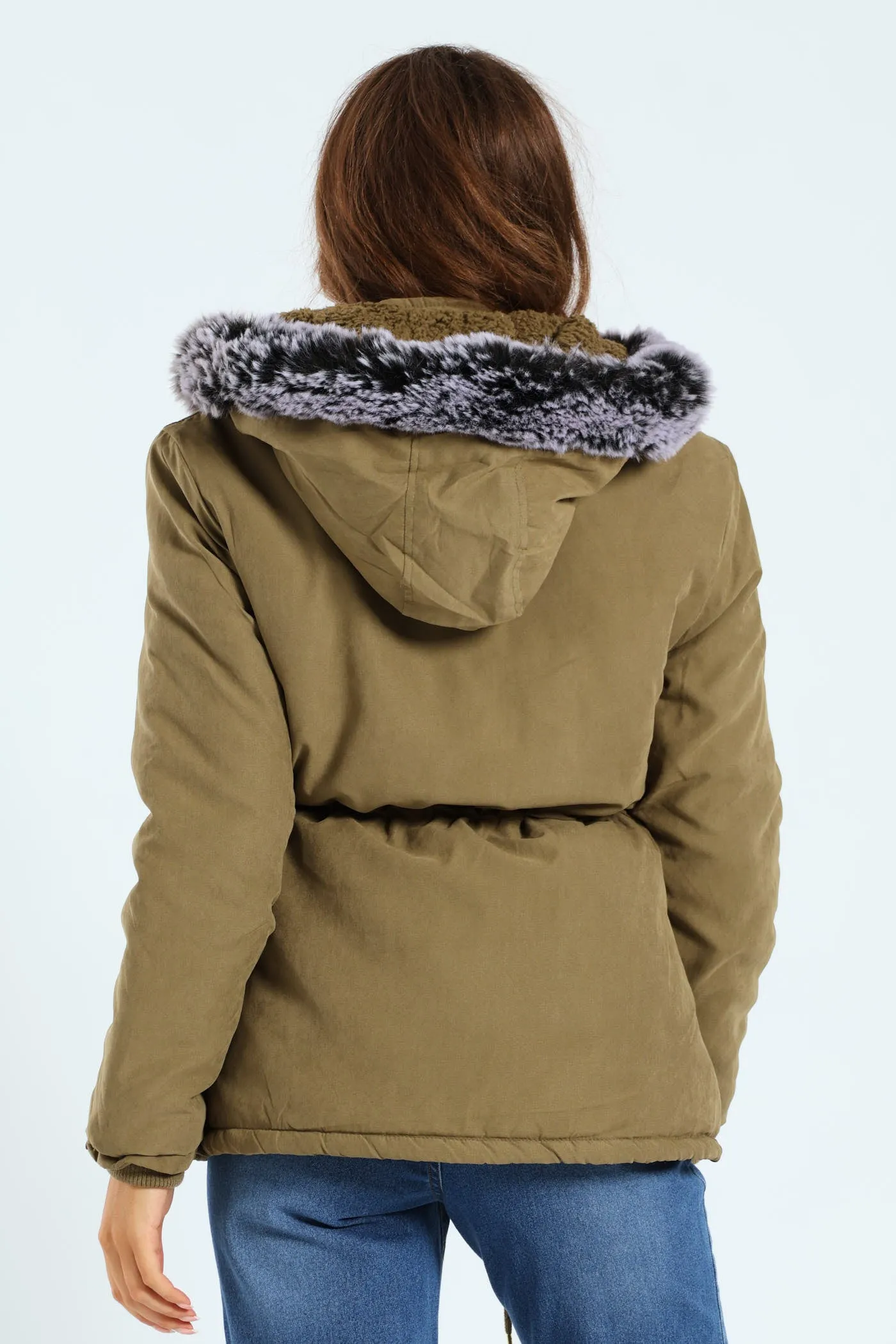 Sherpa Lined Parker With Contrast Detachable Fur Hood - Army Green sold by Edgars product image thumbnail 2