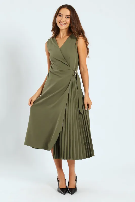 Mock Wrap Side Pleated Midi Dress sold by Edgars