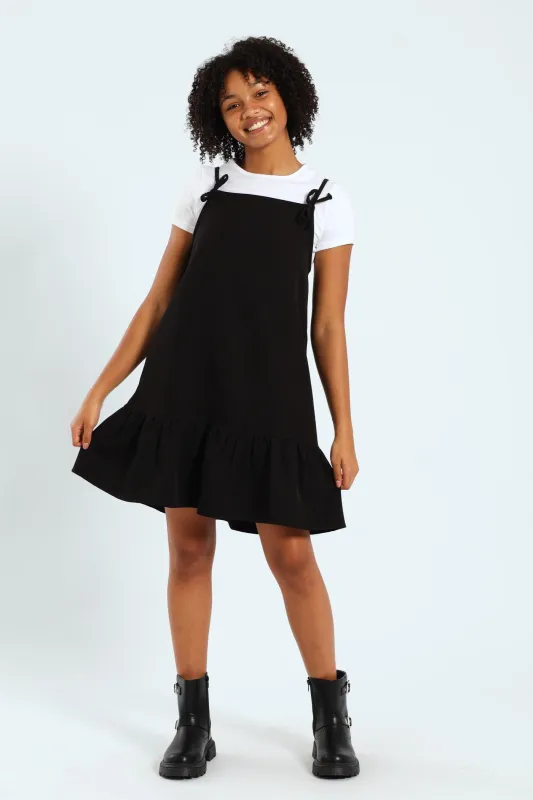 Girls Twofer Strappy Dress With Bows - Black sold by Edgars 