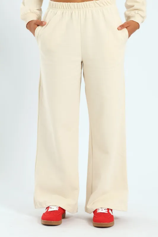 Girls Fleece Wide Leg Pants - Cream sold by Edgars