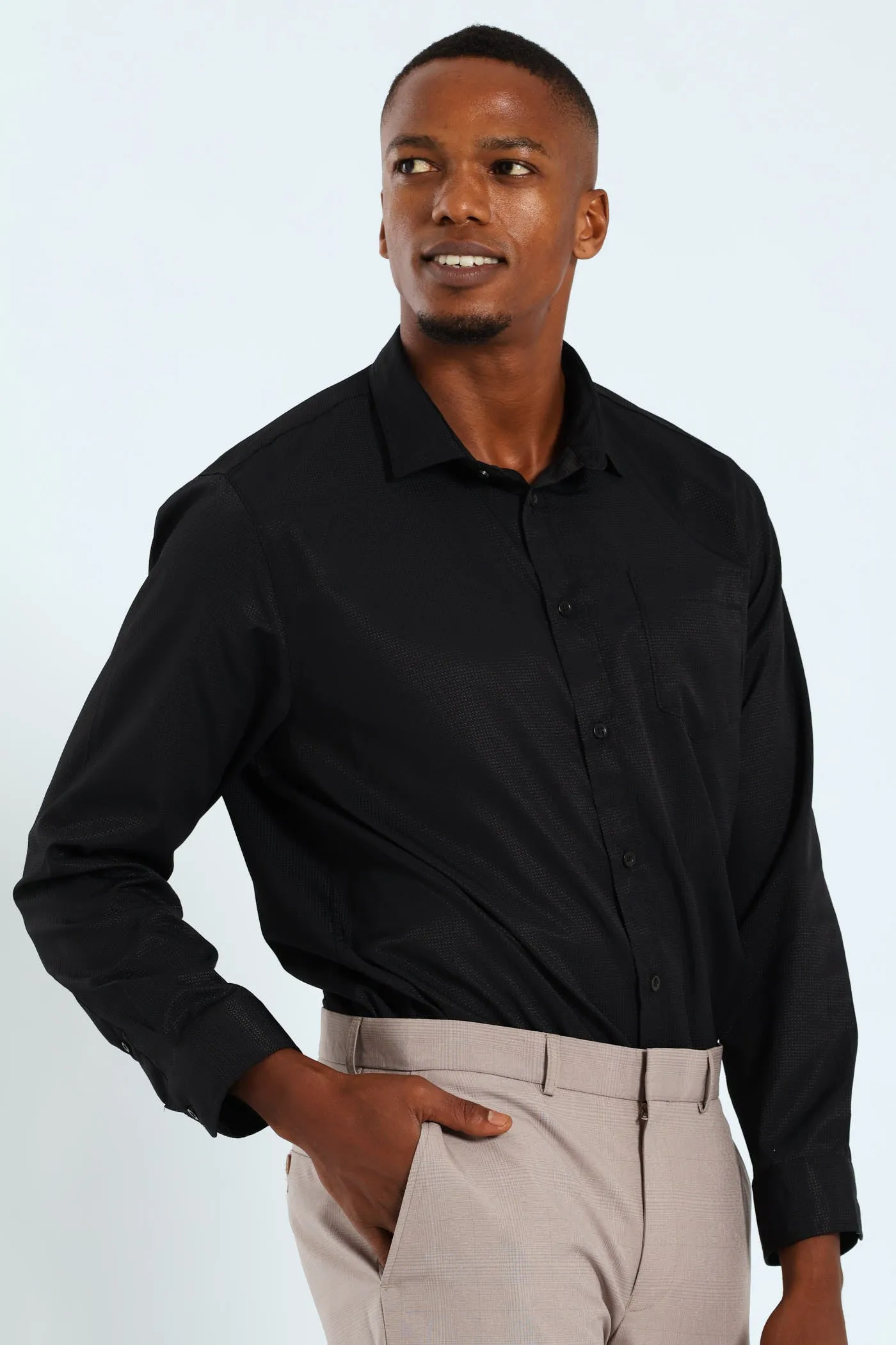 Slim Textured Long Sleeve Shirt - Black sold by Edgars