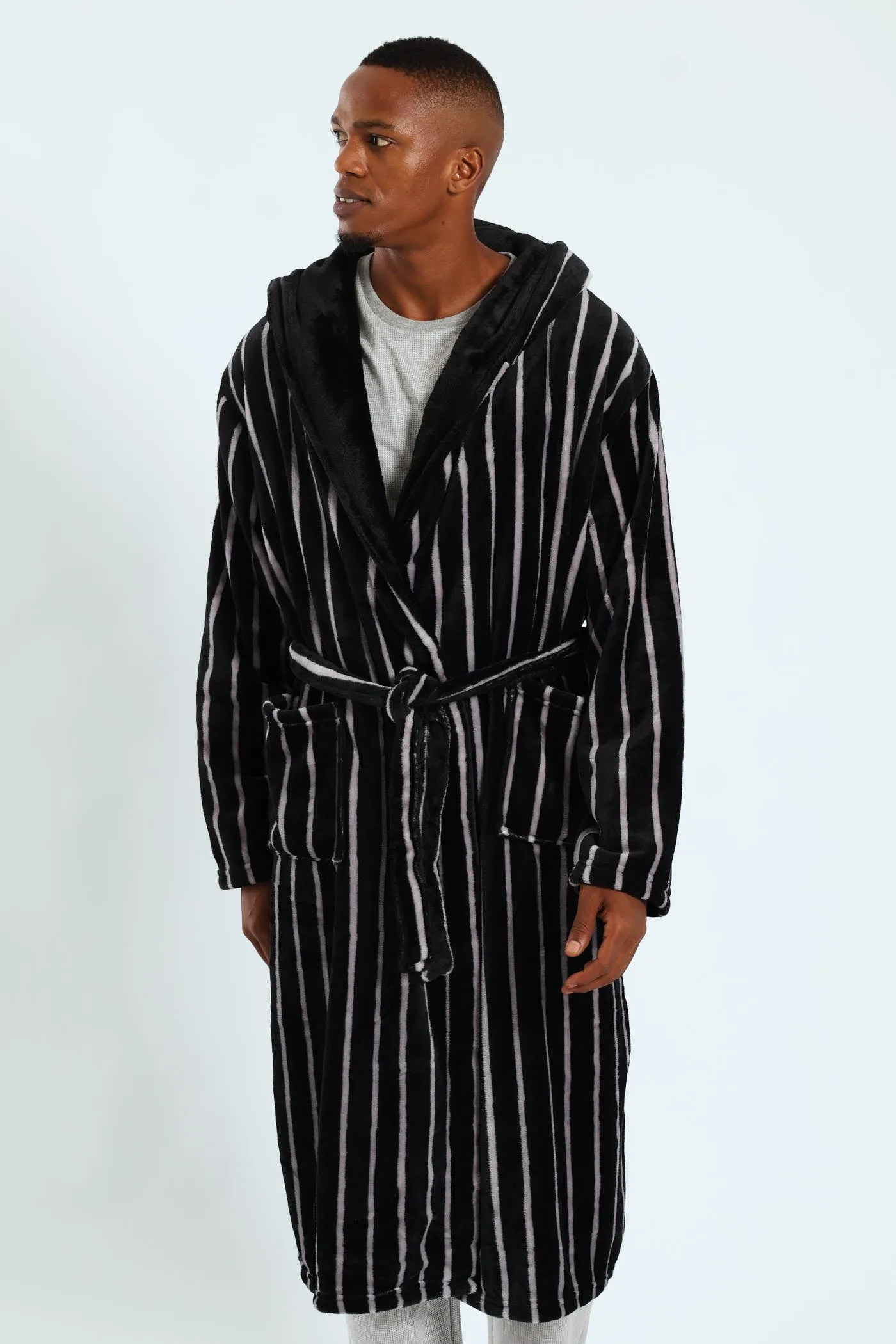 Stripe Hooded Gown - Grey sold by Edgars