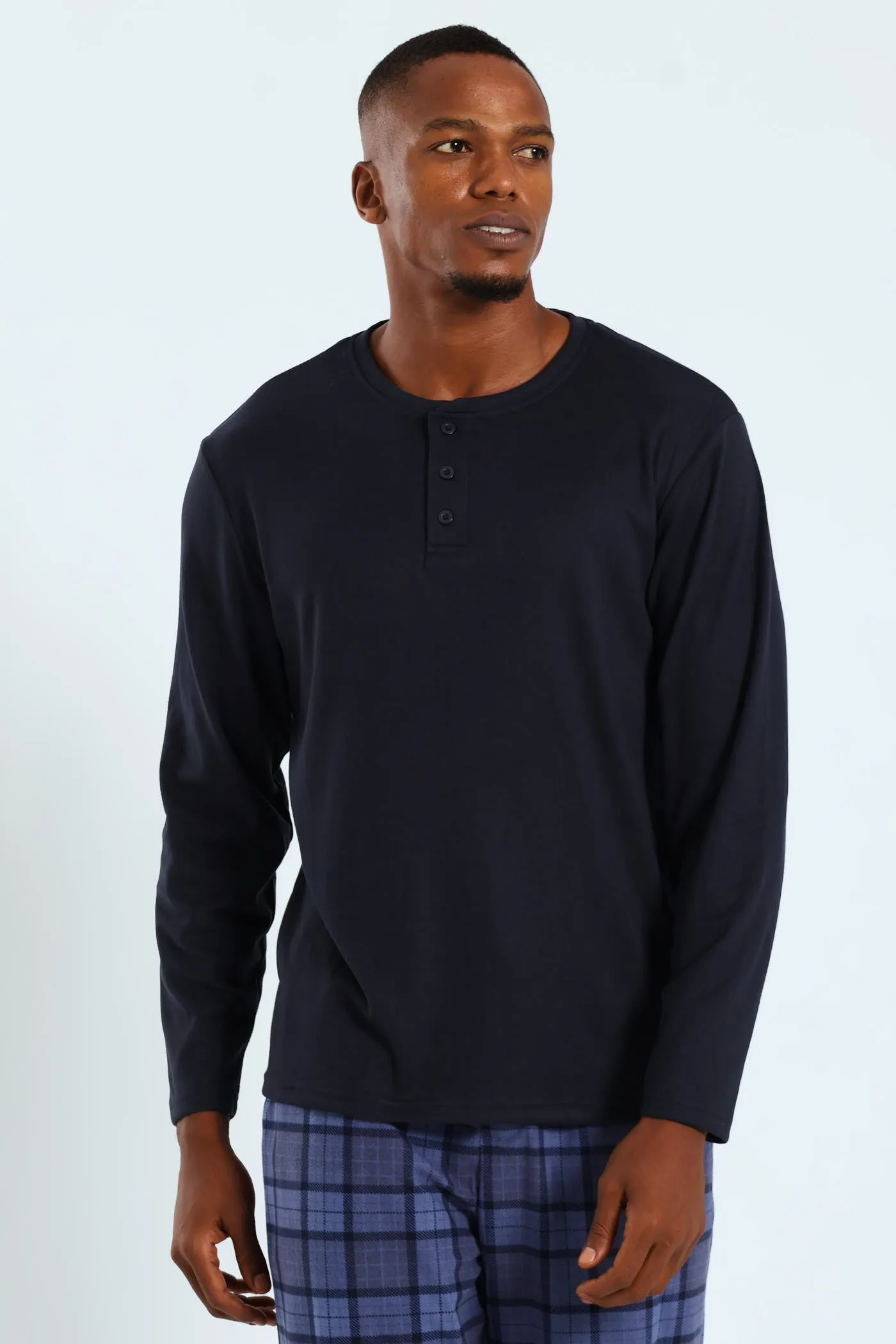 Long Sleeve Henley Interlock Top - Navy sold by Edgars