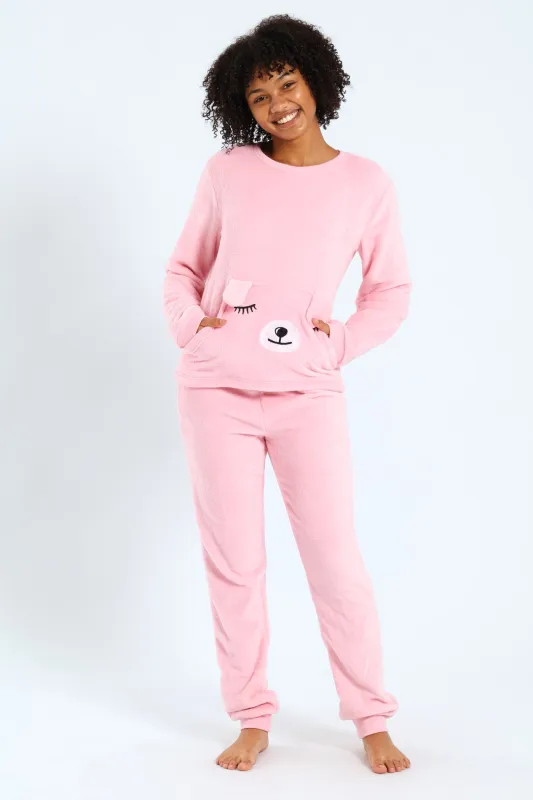 Girls Embroidered Bear Pocket Sleepwear - Pink sold by Edgars