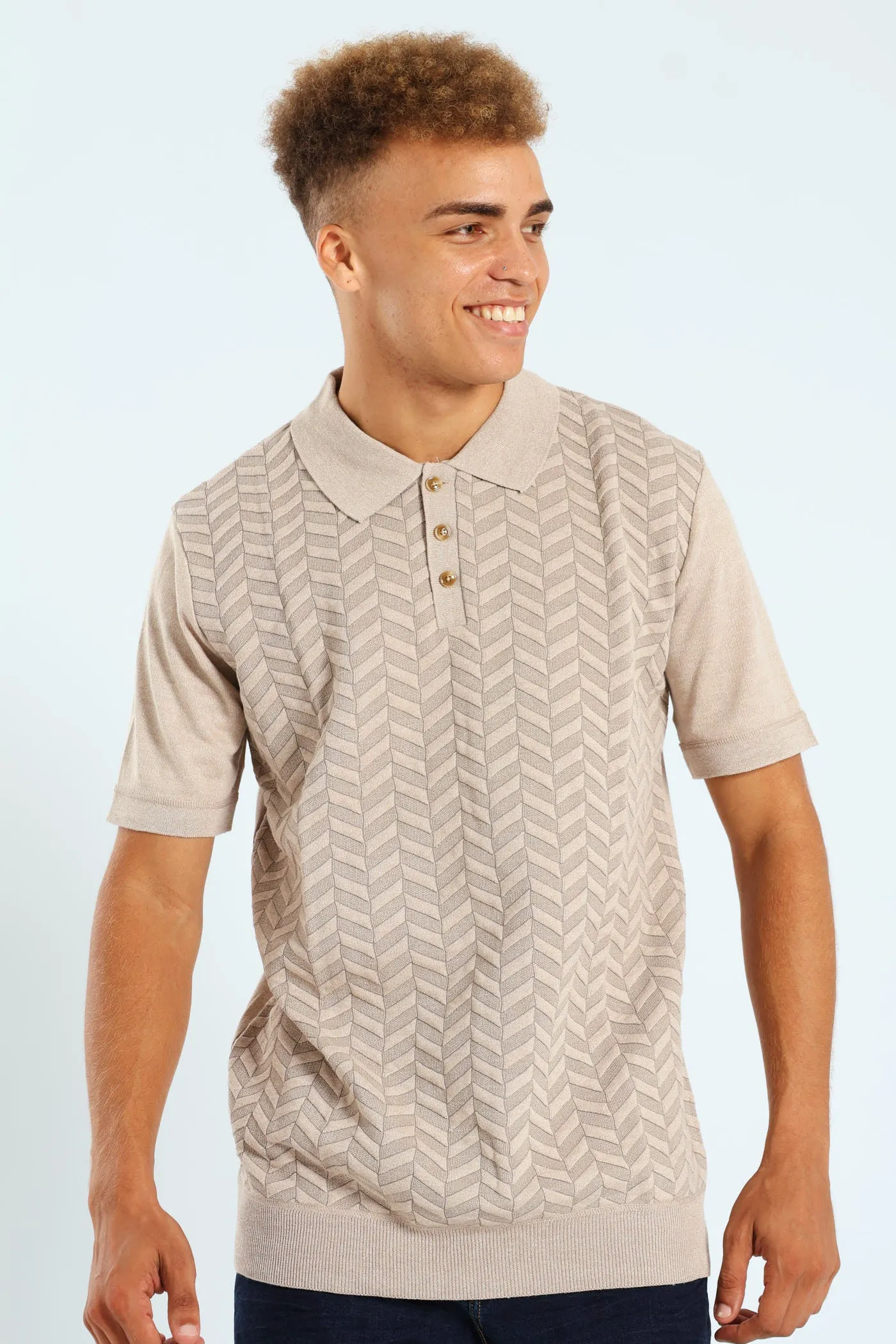 Heringbone Knitwear Golfer - Stone sold by Edgars