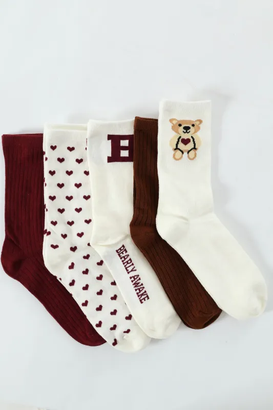 5 Pack Bearly Awake Crew Socks - Multi sold by Edgars 