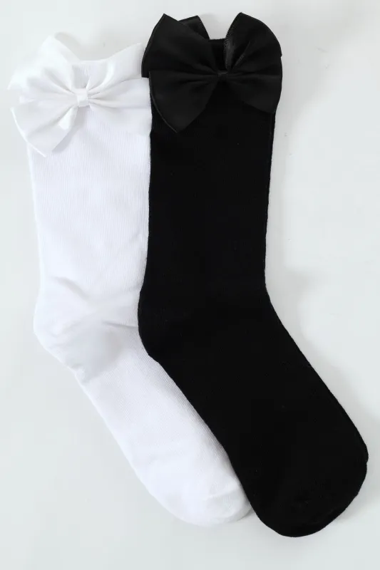 2 Pack Crew Bows Socks - Black sold by Edgars