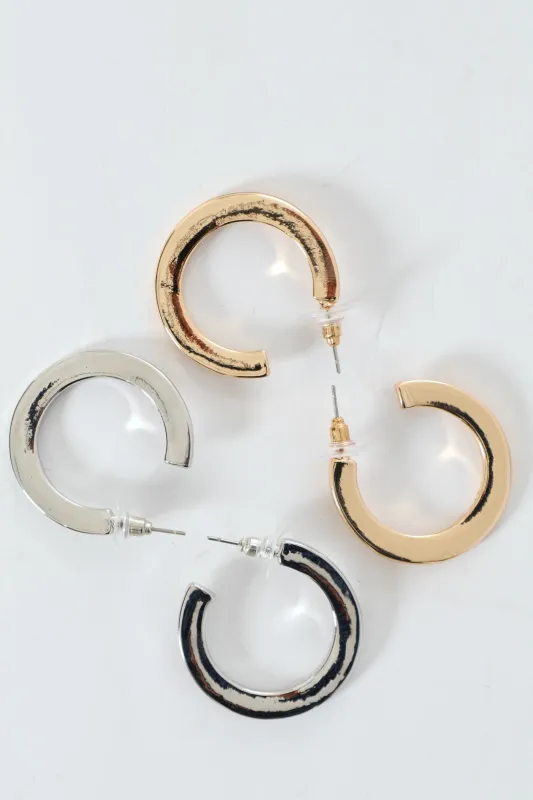 2 Pack Flat Hoop Earrings - Gold/Silver sold by Edgars