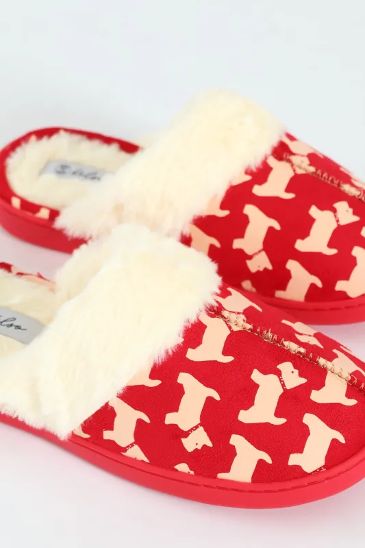 Scotty Dog Slipper With Fur Topline - Red sold by Edgars