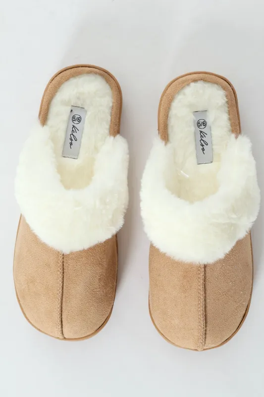 Closed Toe Slipper With Fur Trim - Stone sold by Edgars