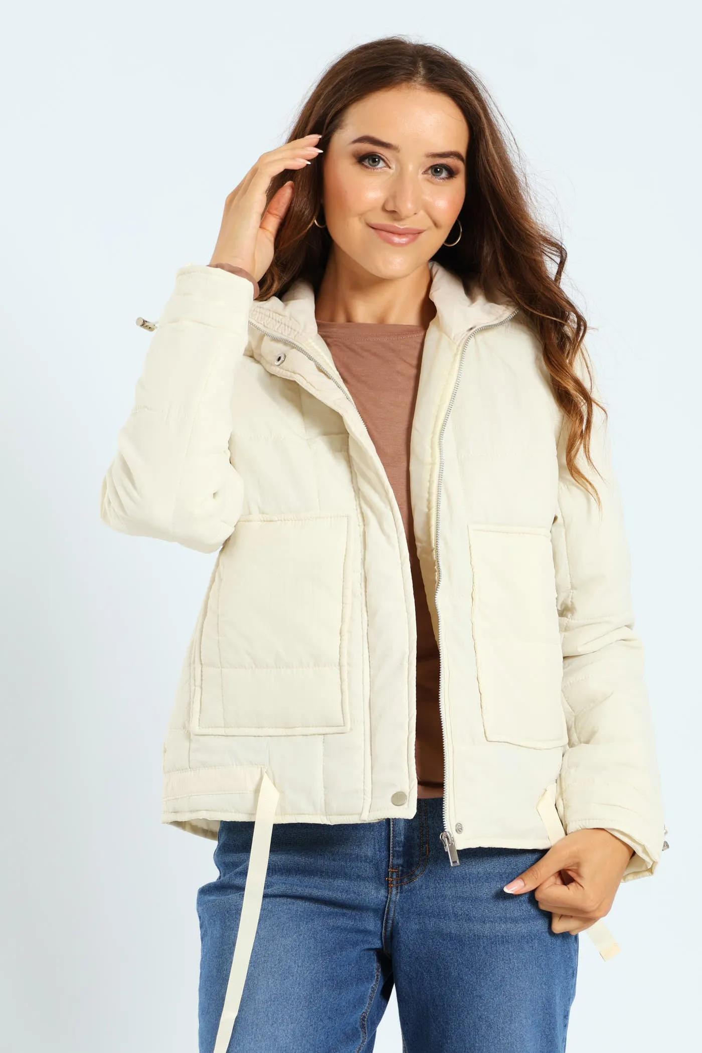 Light Weight Boxy Quilted Puffer - Fawn sold by Edgars