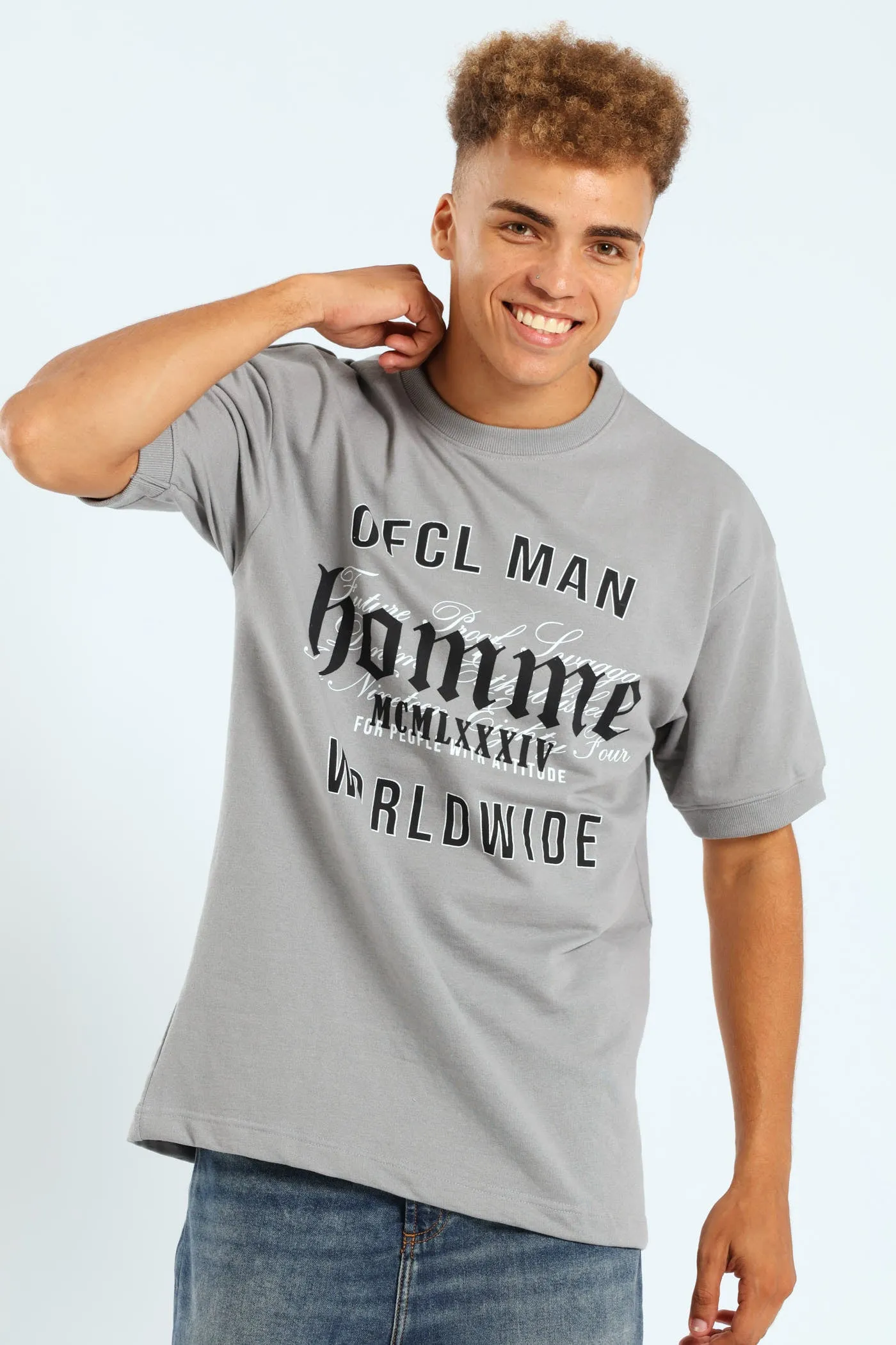 Short Sleeve Cuffed Terry Tee - Light Grey sold by Edgars