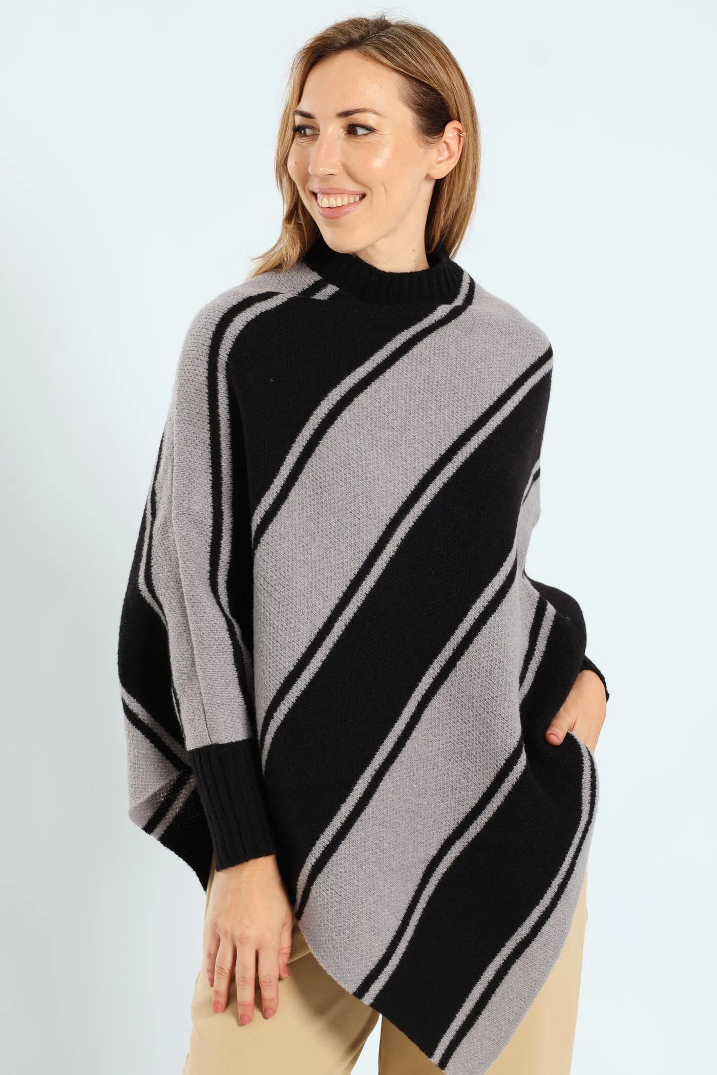 Diagonal Stripe Poncho - Black sold by Edgars