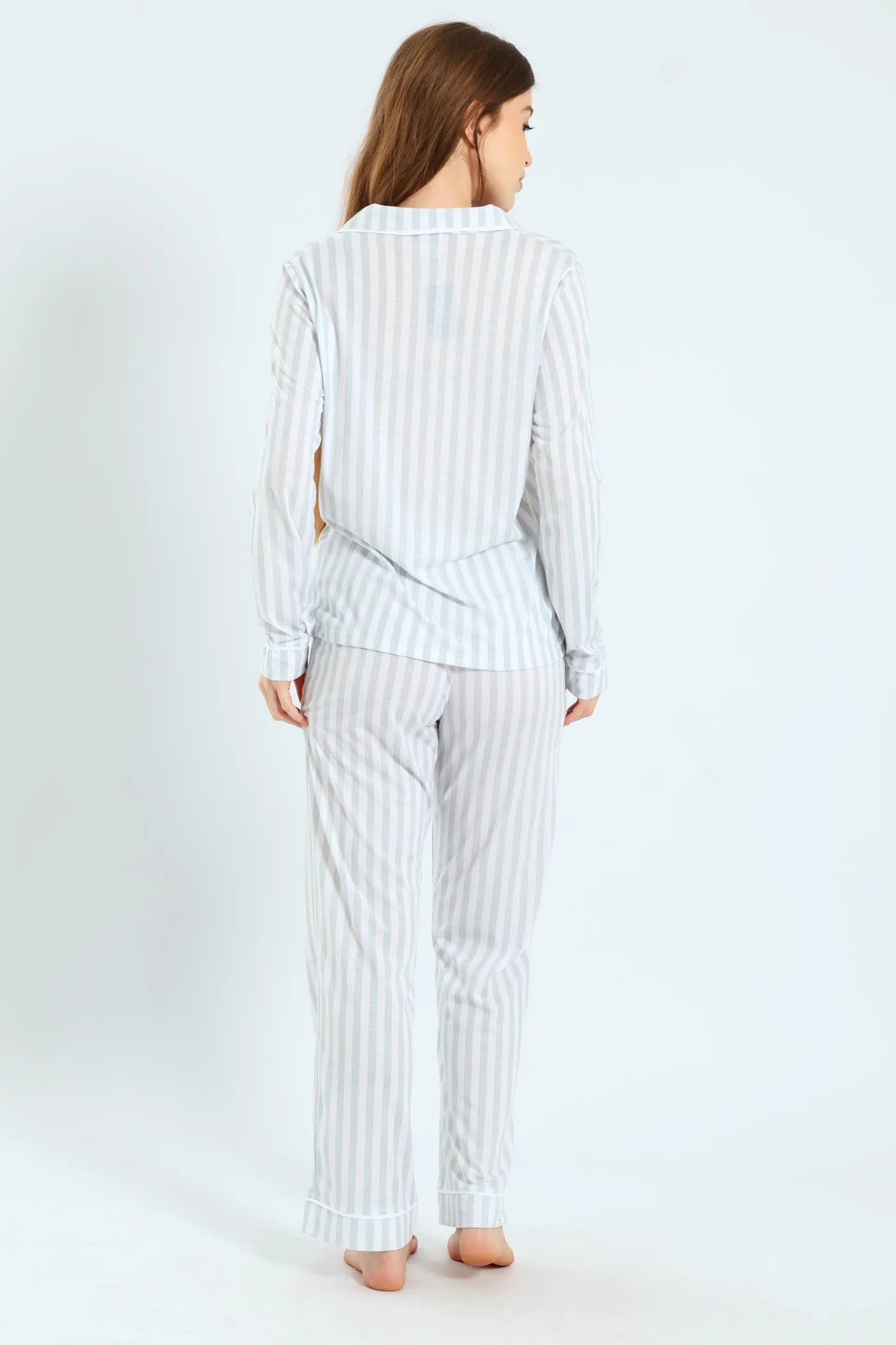 Long Sleeve Button Through & Pants Stripe Knit Set - Duck Egg sold by Edgars product image thumbnail 4