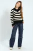 V-Neck Boxy Stripe Pullover - Black/Cream sold by Edgars 