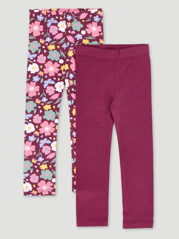 Pre-Girls 2 Pack Floral Legging - Burgundy sold by Edgars