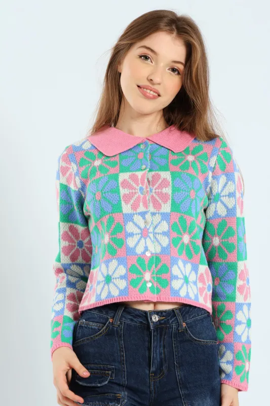 Flower Collar Cardigan sold by Edgars