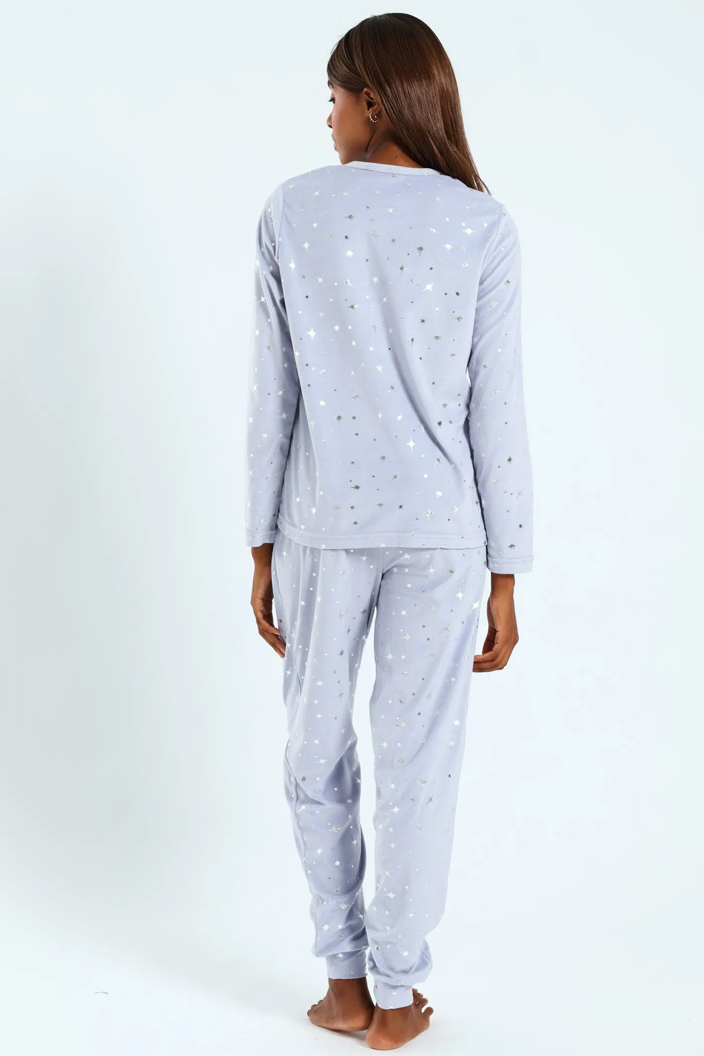 Long Sleeve Velour Embossed Star Top & Pants Set - Light Blue sold by Edgars product image thumbnail 3