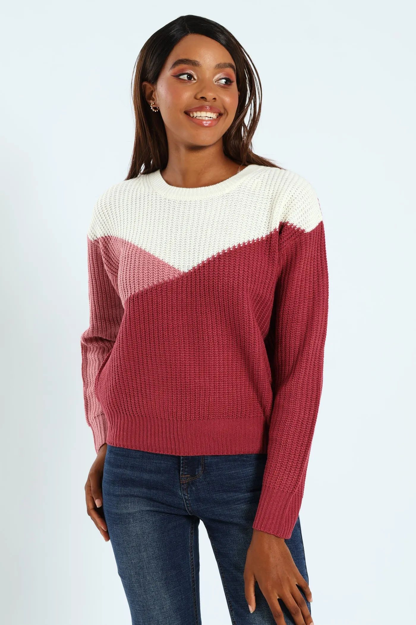 Chunky Knit Pullover - White/Blush sold by Edgars