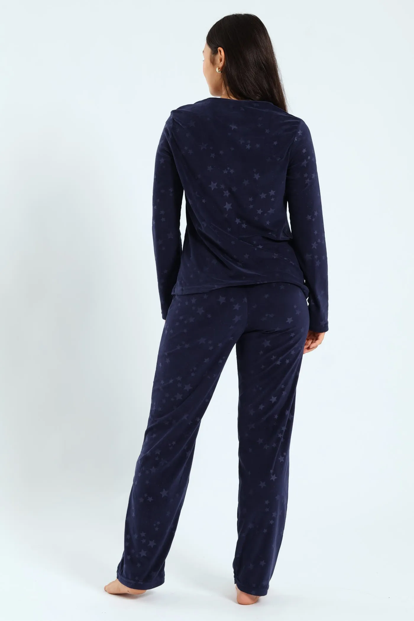 Long Sleeve Embossed Stars Top & Pants Set - Navy sold by Edgars product image thumbnail 3