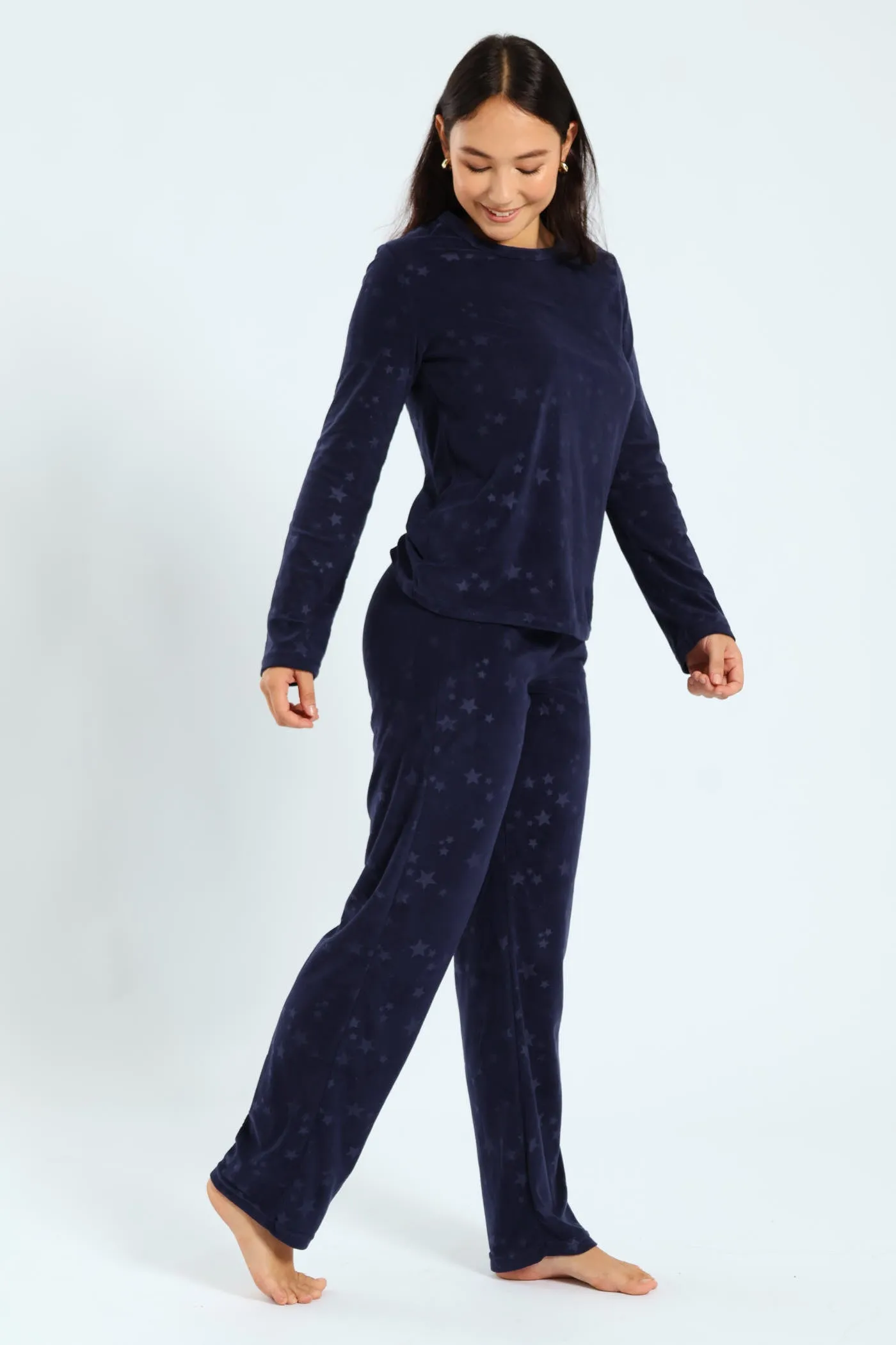 Long Sleeve Embossed Stars Top & Pants Set - Navy sold by Edgars product image thumbnail 4