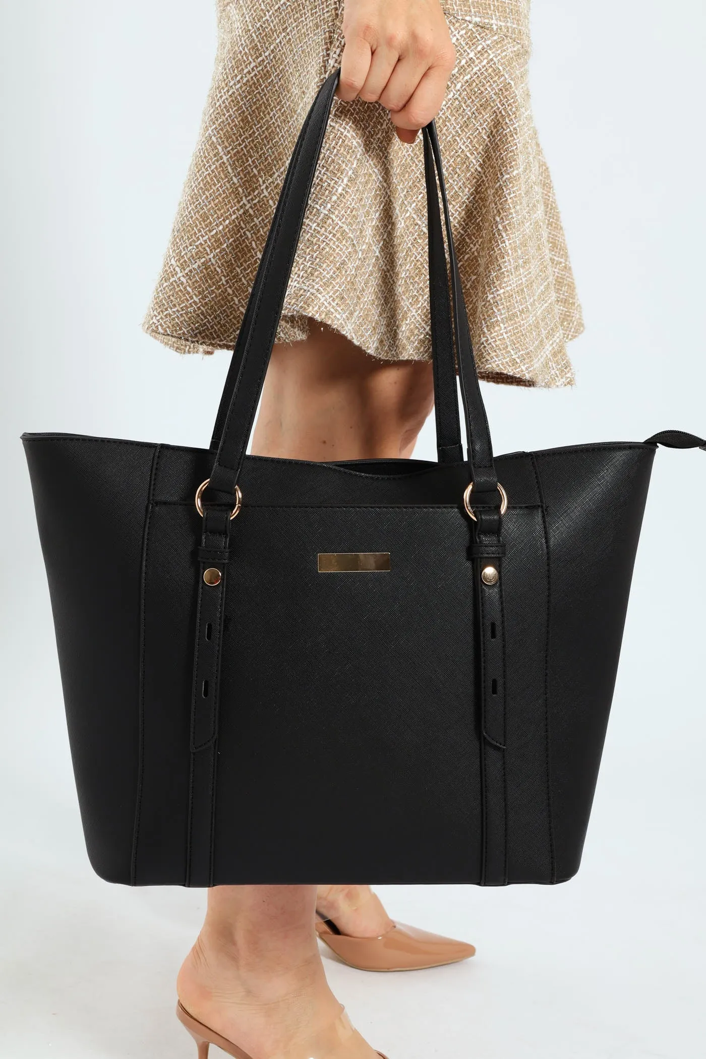 Gold Ring Text Shopper - Black sold by Edgars