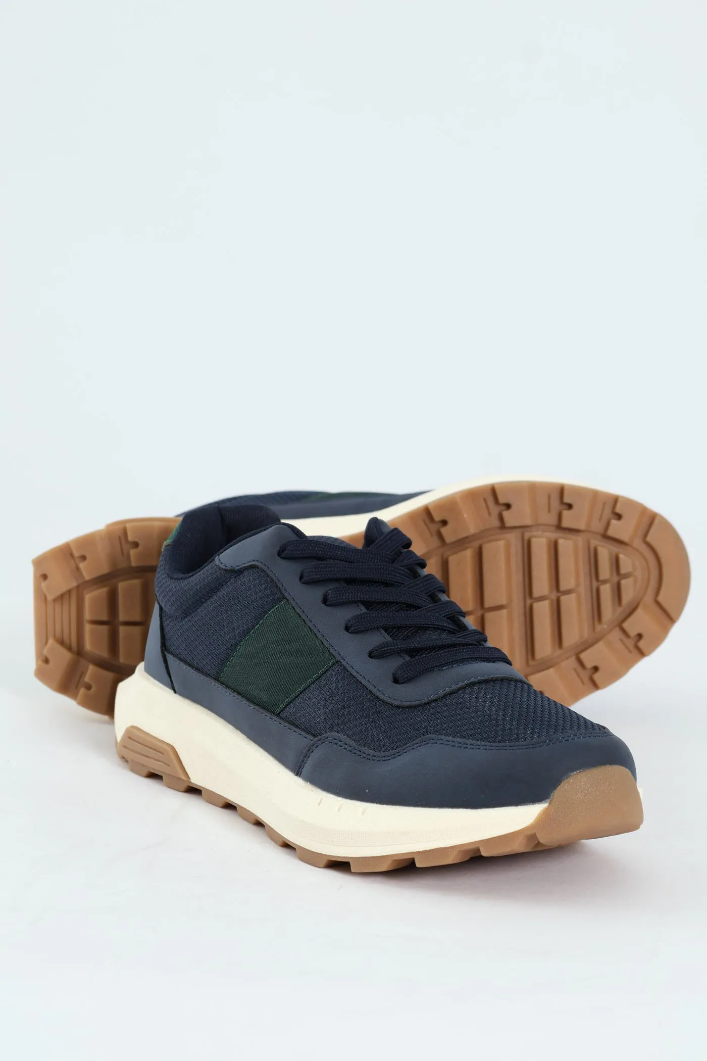 Lace Up Retro Stripe Trainer - Navy sold by Edgars