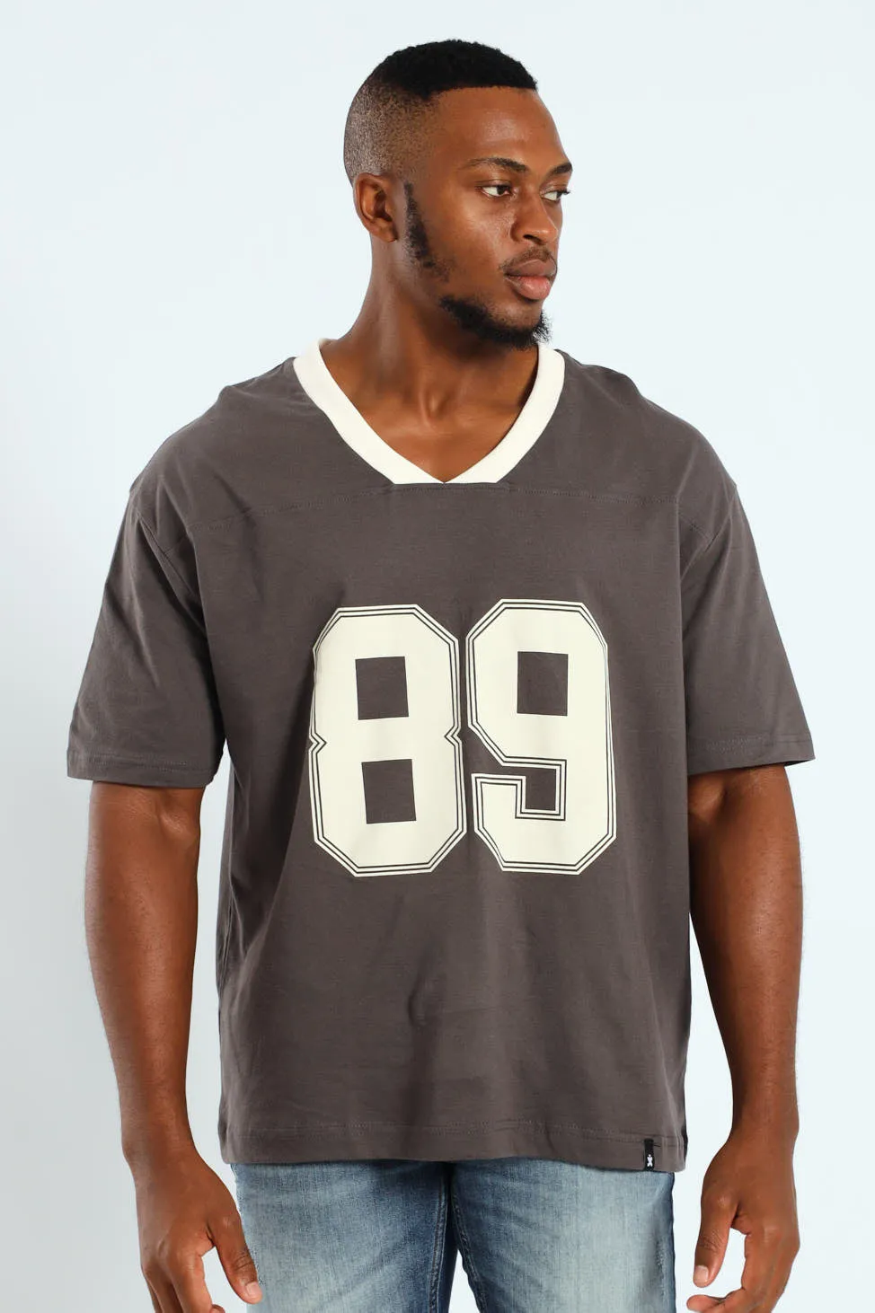 Oversized V-Neck Number Tee - Dark Grey sold by Edgars