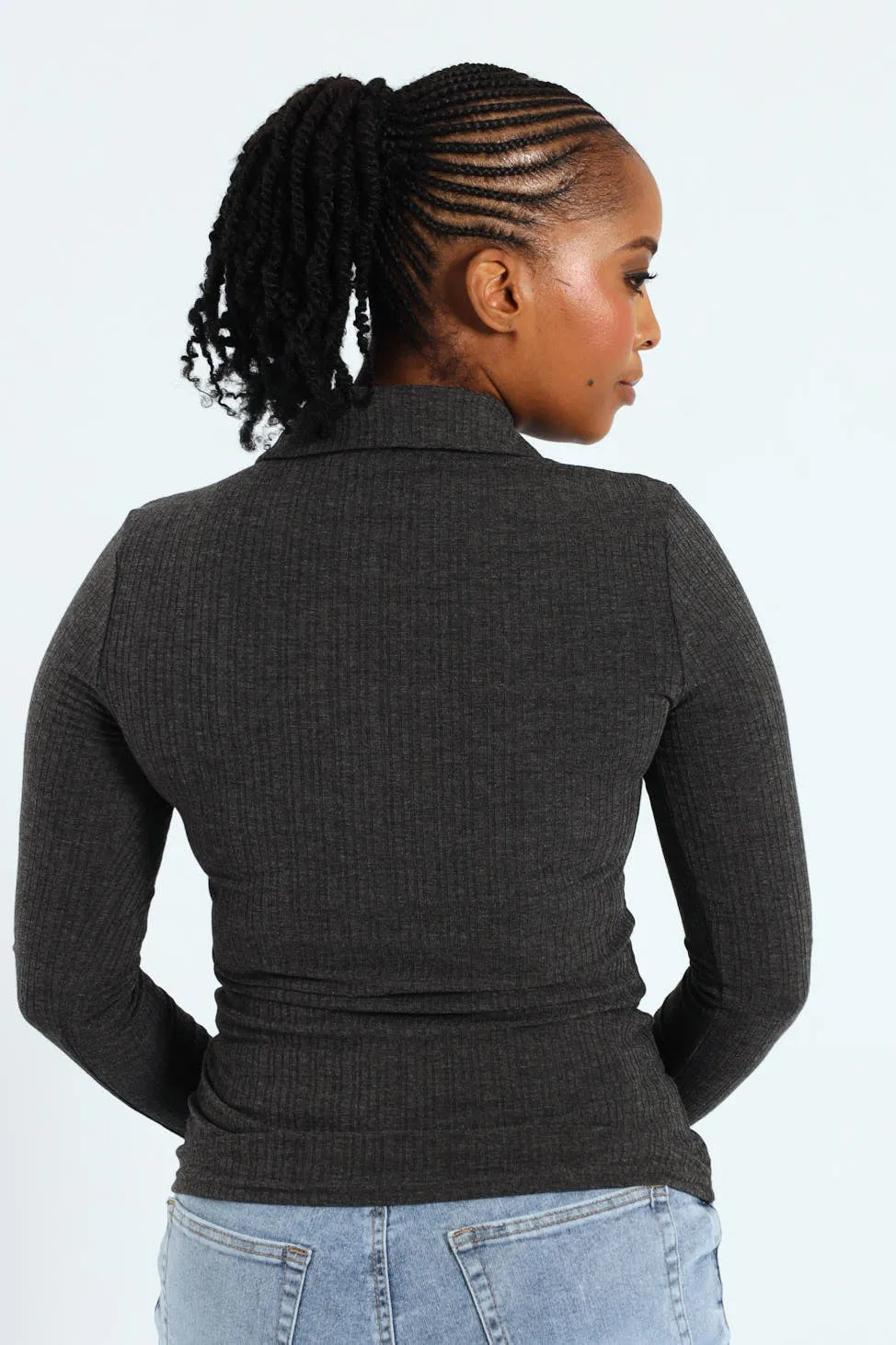 Half Placket Button Detail Rib Golfer Tee - Grey Melange sold by Edgars product image thumbnail 3