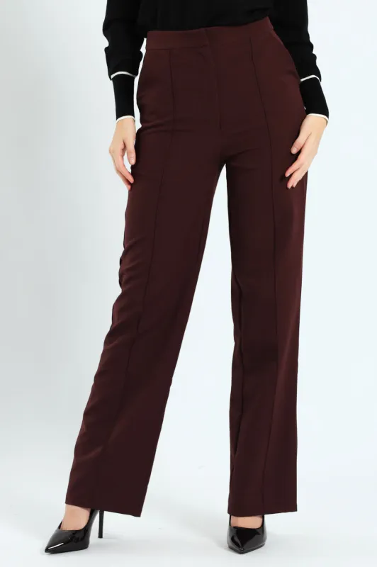 Extended Tab Pin Tuck Straight Leg Pants - Plum sold by Edgars 