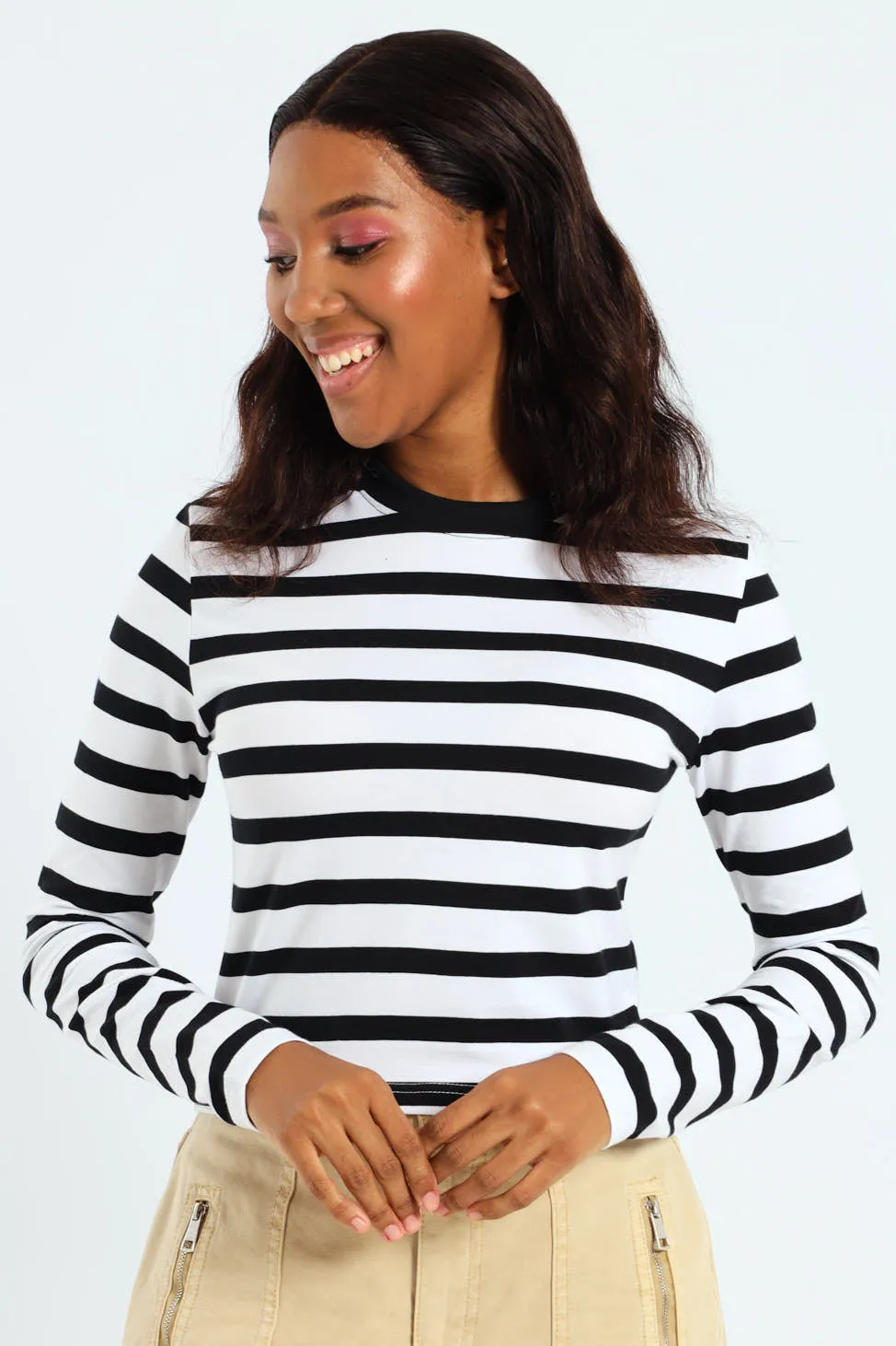Striped Long Sleeve Basic Tee - Black/White sold by Edgars product image thumbnail 4