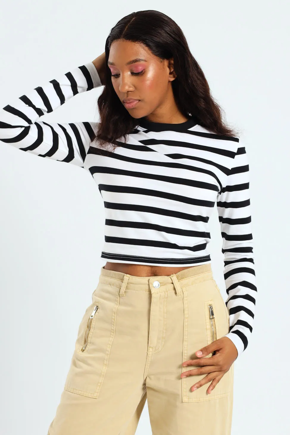 Striped Long Sleeve Basic Tee - Black/White sold by Edgars