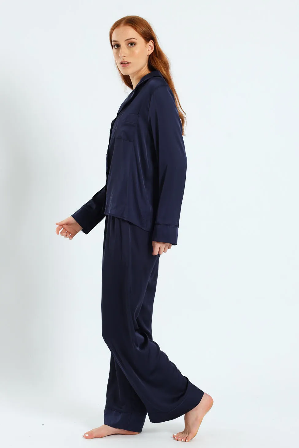 Long Sleeve Satin Button Through Top & Pant Set - Navy sold by Edgars product image thumbnail 4