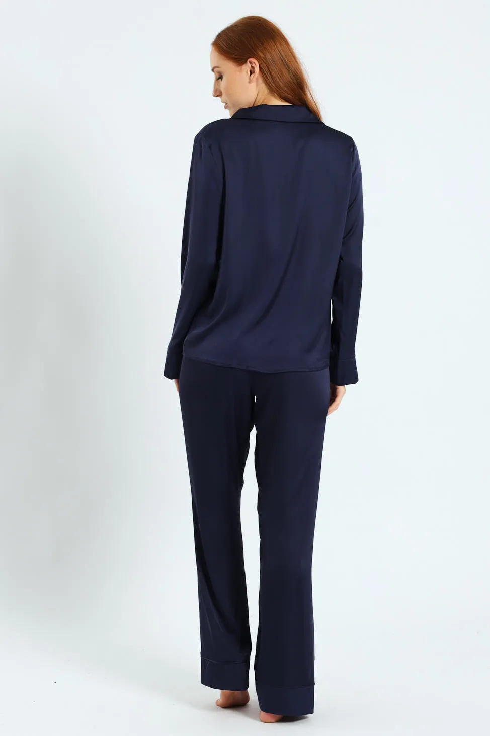 Long Sleeve Satin Button Through Top & Pant Set - Navy sold by Edgars product image thumbnail 3