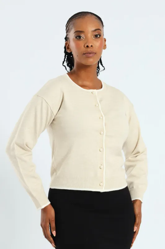 Pearl Detail Cardigan - Oatmeal sold by Edgars