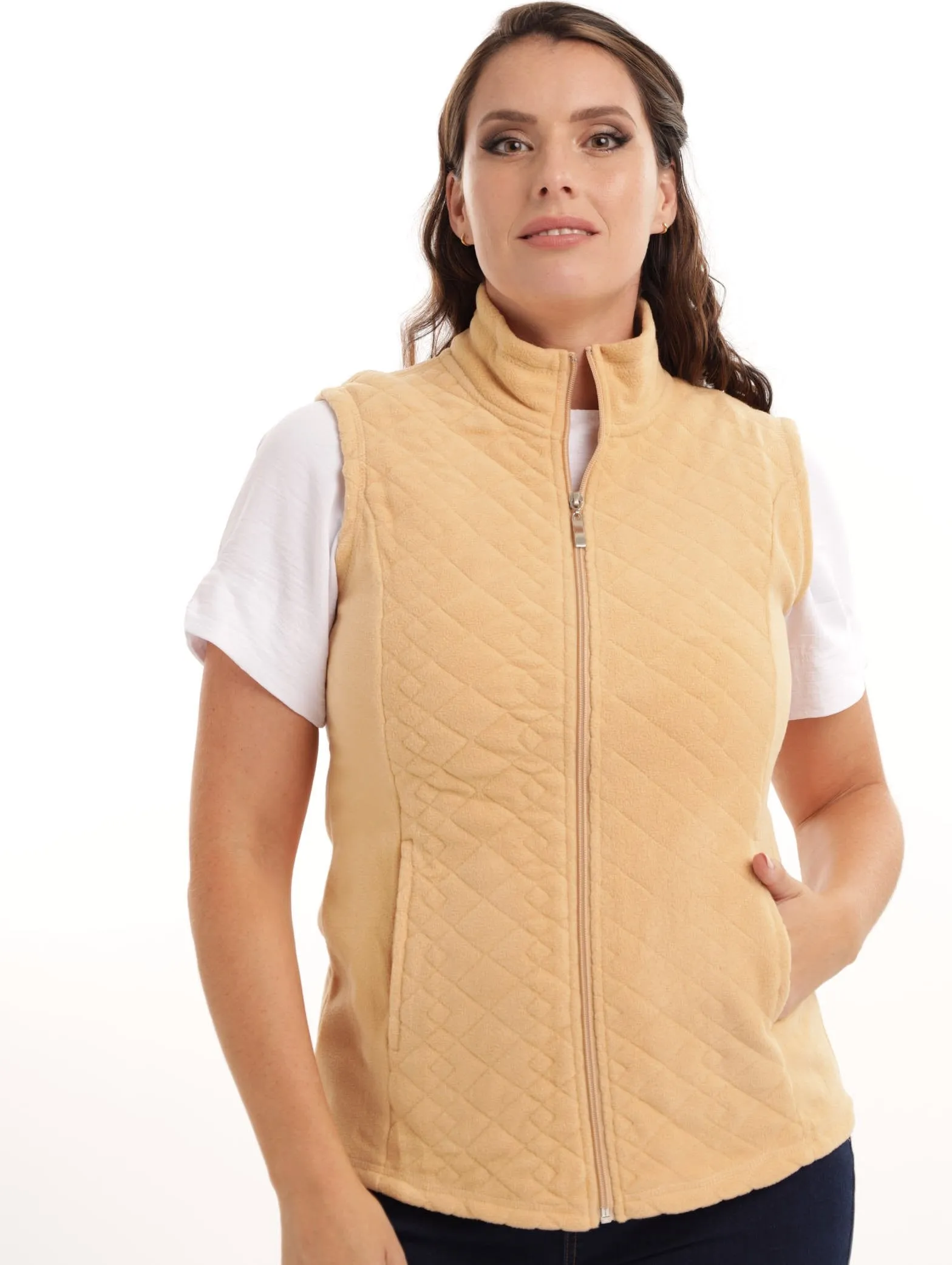 Ladies Quilted Polar Fleece Gilet Jacket - Stone sold by Edgars
