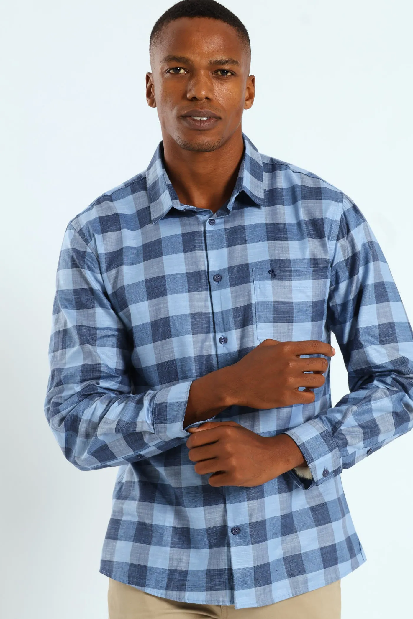 Long Sleeve Check Shirt - Blue sold by Edgars